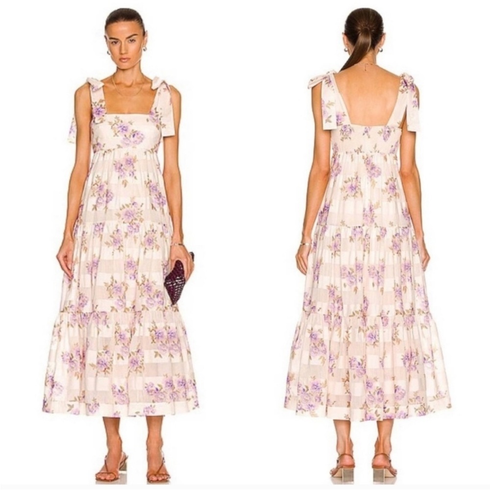 EUC Zimmerman Rosa Stripped Picnic Dress Floral Ruffles
